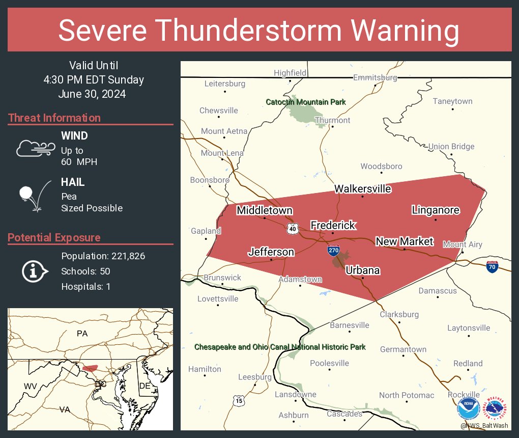 Severe Thunderstorm Warning including Frederick MD, Urbana MD and Linganore MD until 4:30 PM EDT