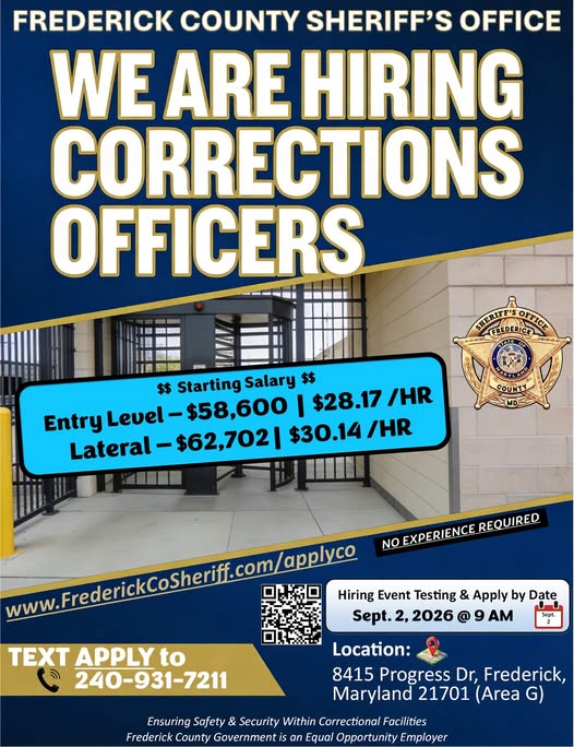 Frederick County Sheriff’s Office Seeks Correctional Officers Frederick County Sheriff’s Office Seeks Correctional Officers